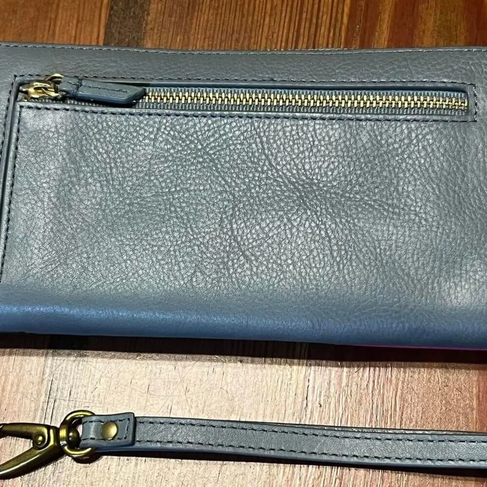 Fossil Emma Wallet Leather Zip Around‎ Clutch Patchwork Wristlet New With Tags!
